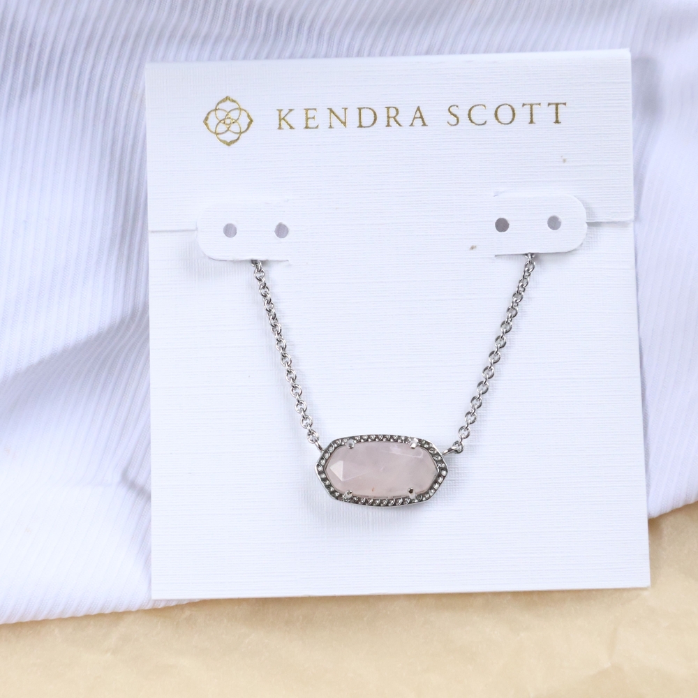 Kendra Scott Silver Elisa Necklace Rose Quartz